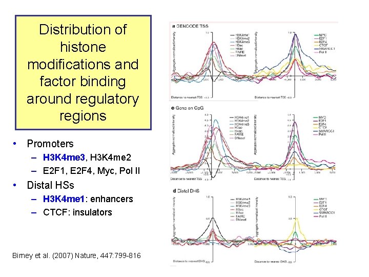 Distribution of histone modifications and factor binding around regulatory regions • Promoters – H