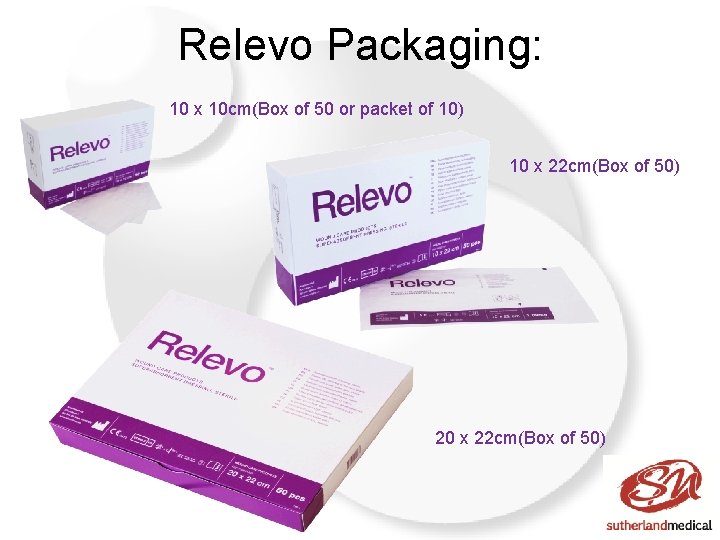 Relevo Packaging: 10 x 10 cm(Box of 50 or packet of 10) 10 x