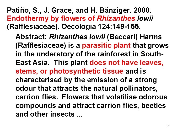 Patiño, S. , J. Grace, and H. Bänziger. 2000. Endothermy by flowers of Rhizanthes