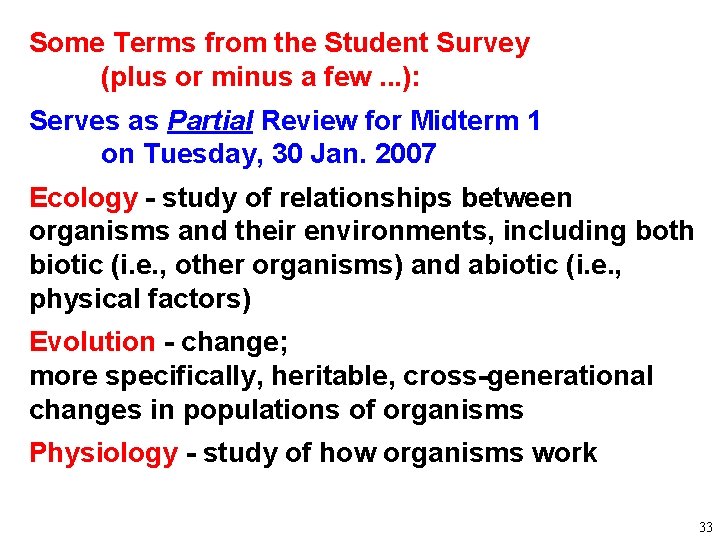 Some Terms from the Student Survey (plus or minus a few. . . ):