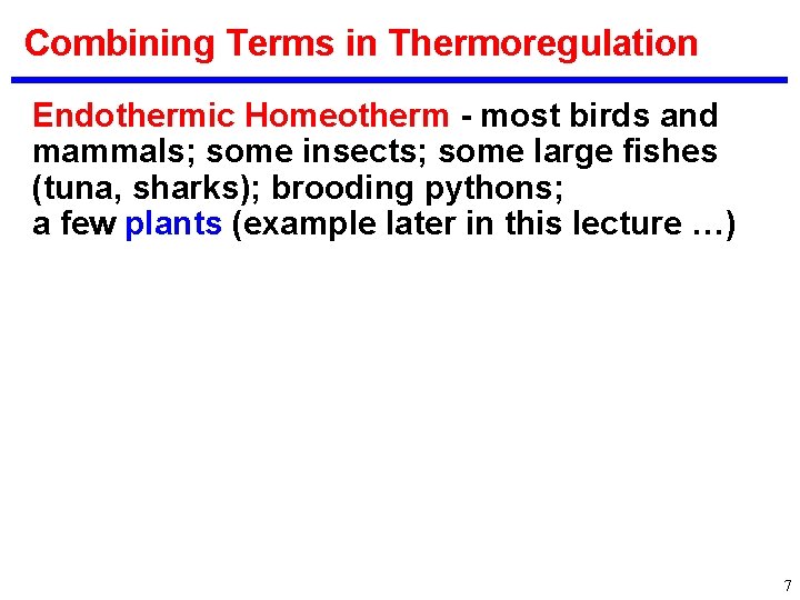 Combining Terms in Thermoregulation Endothermic Homeotherm - most birds and mammals; some insects; some