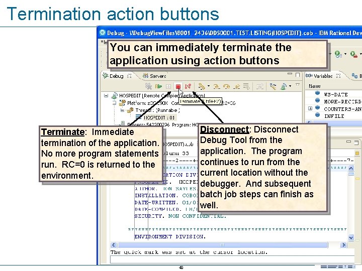 Termination action buttons You can immediately terminate the application using action buttons Disconnect: Disconnect
