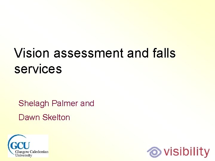 Vision assessment and falls services Shelagh Palmer and Dawn Skelton 