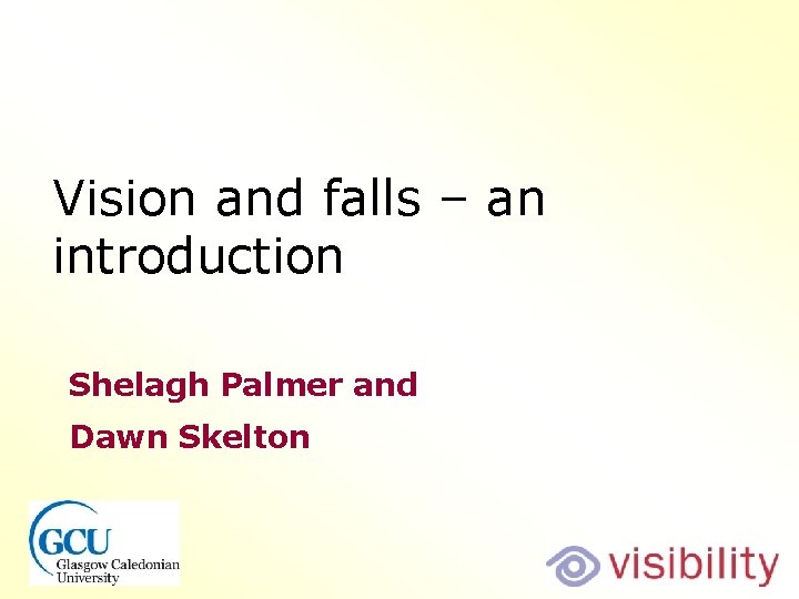 Vision and falls – an introduction Shelagh Palmer and Dawn Skelton 