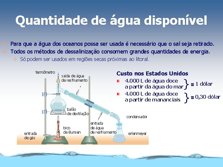 Quantidade de água disponível v Para que a água dos oceanos possa ser usada