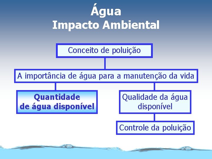 Água Impacto Ambiental Conceito de poluição A importância de água para a manutenção da