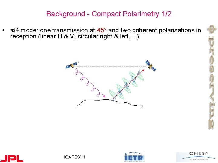 Background - Compact Polarimetry 1/2 • π/4 mode: one transmission at 45° and two