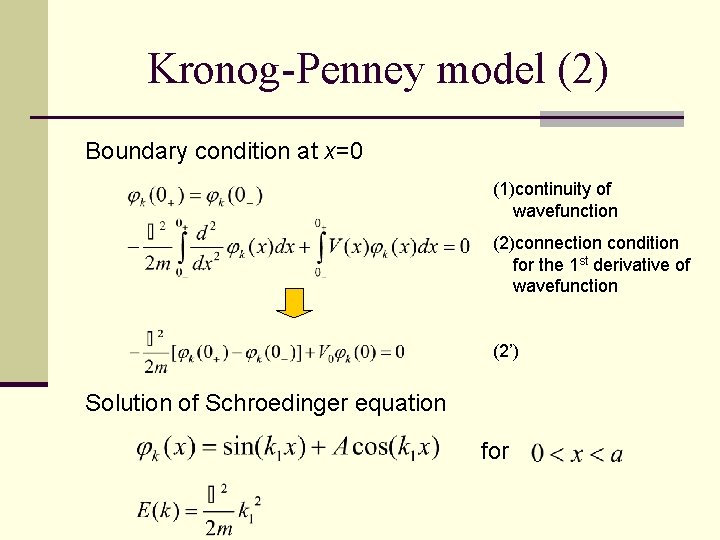 Kronog-Penney model (2) Boundary condition at x=0 (1)continuity of wavefunction (2)connection condition for the