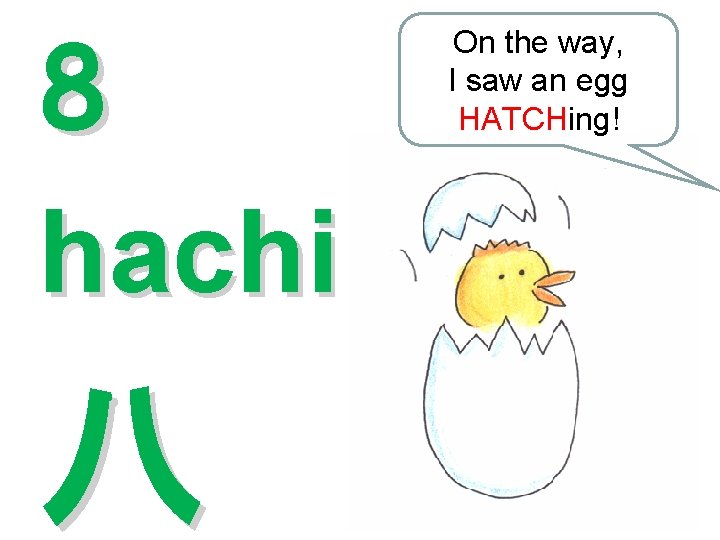 8 hachi 八 On the way, I saw an egg HATCHing! 