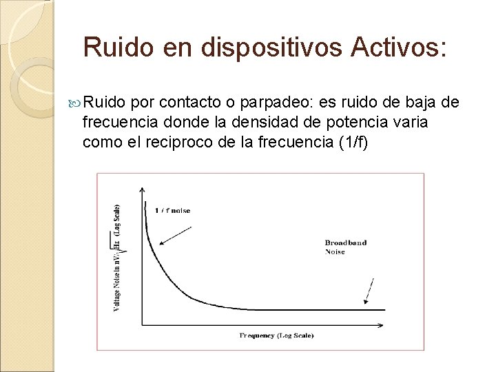 Ruido en dispositivos Activos: Ruido por contacto o parpadeo: es ruido de baja de