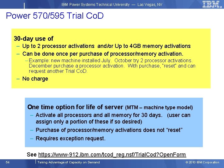 IBM Power Systems Technical University — Las Vegas, NV Power 570/595 Trial Co. D