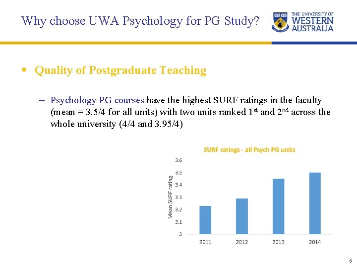 Why choose UWA Psychology for PG Study? § Quality of Postgraduate Teaching – Psychology