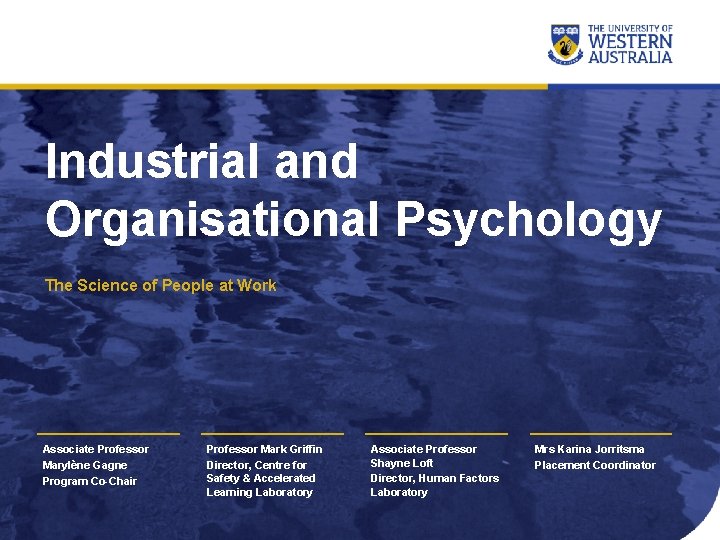 Industrial and Organisational Psychology The Science of People at Work Associate Professor Marylène Gagne