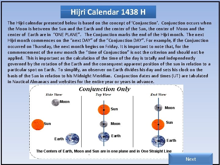 Hijri Calendar 1438 H The Hijri calendar presented below is based on the concept