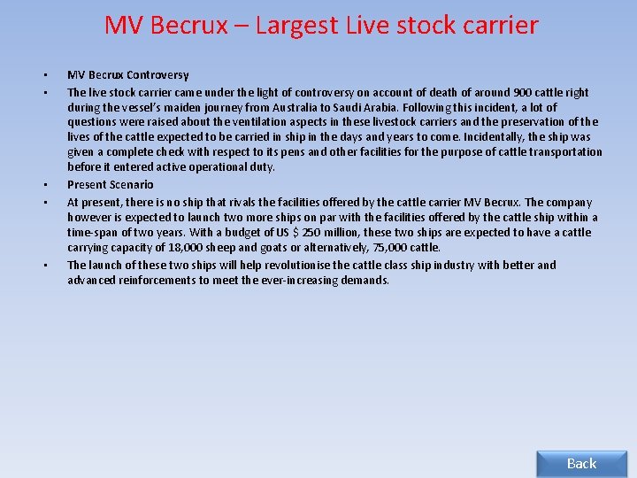 MV Becrux – Largest Live stock carrier • • • MV Becrux Controversy The