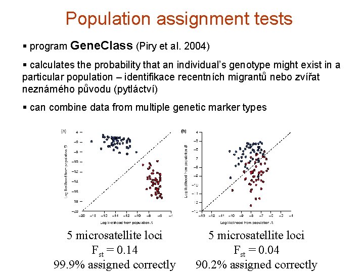 Population assignment tests § program Gene. Class (Piry et al. 2004) § calculates the