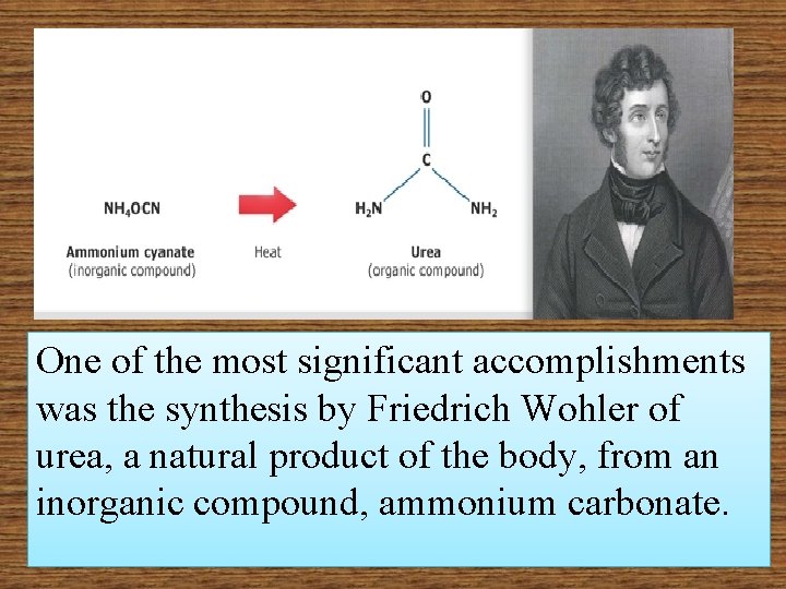 One of the most significant accomplishments was the synthesis by Friedrich Wohler of urea,