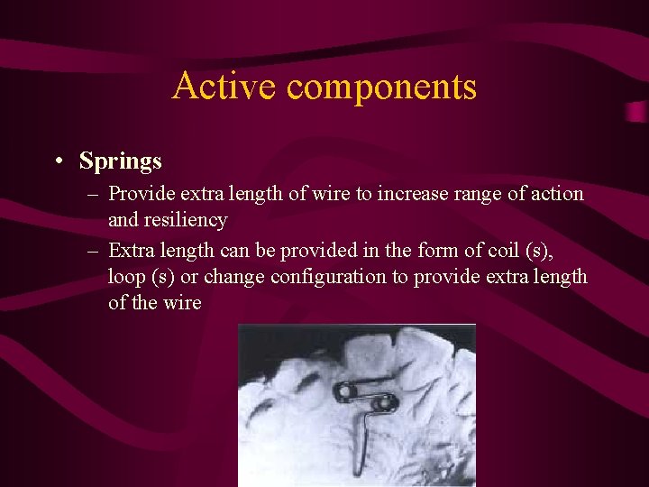 Active components • Springs – Provide extra length of wire to increase range of