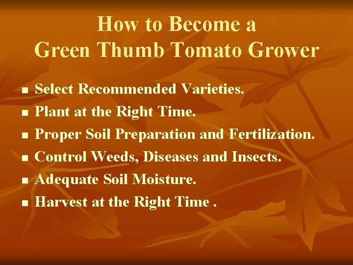 How to Become a Green Thumb Tomato Grower n n n Select Recommended Varieties.
