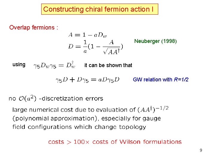 Constructing chiral fermion action I Overlap fermions : Neuberger (1998) using it can be