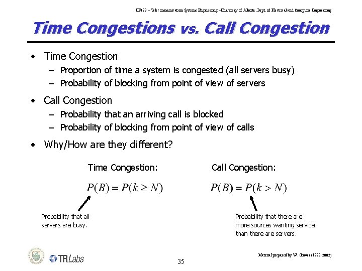 EE 489 – Telecommunication Systems Engineering –University of Alberta, Dept. of Electrical and Computer
