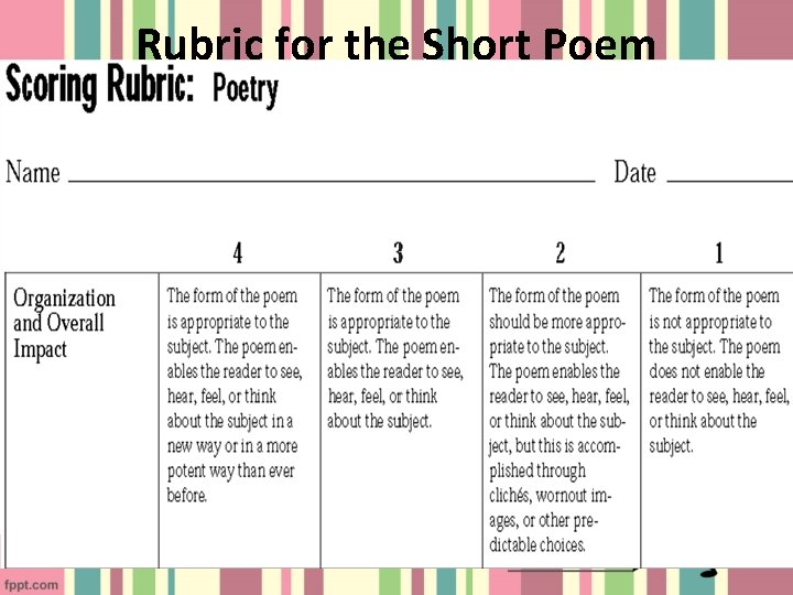 Rubric for the Short Poem 