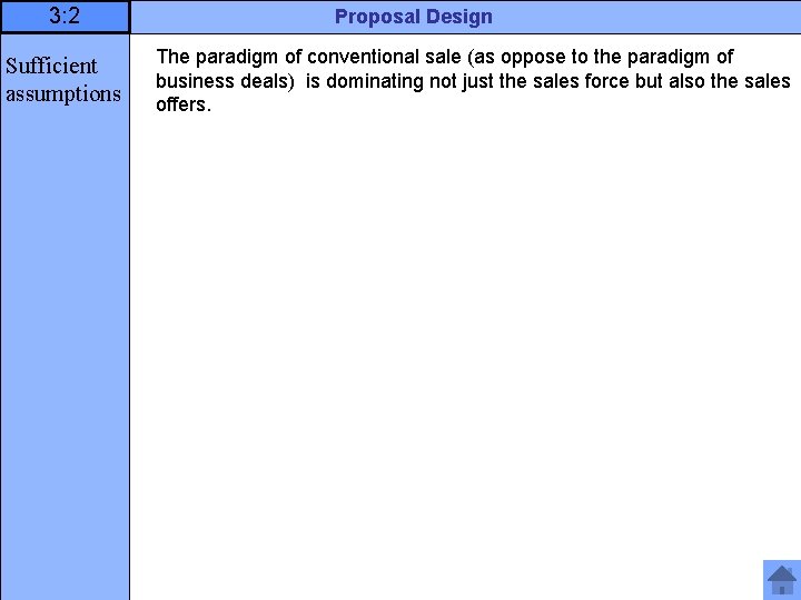 3: 2 Sufficient assumptions Proposal Design The paradigm of conventional sale (as oppose to