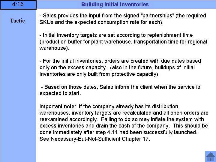 4: 15 Tactic Building Initial Inventories - Sales provides the input from the signed