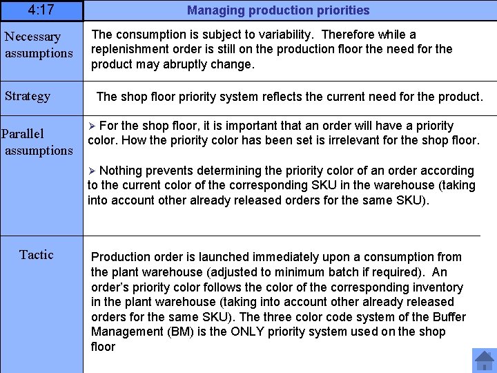 4: 17 Necessary assumptions Managing production priorities The consumption is subject to variability. Therefore