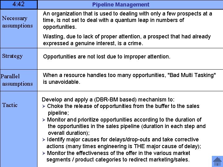 4: 42 Necessary assumptions Pipeline Management An organization that is used to dealing with