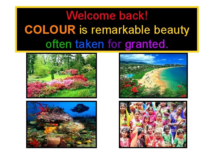 Welcome back! COLOUR is remarkable beauty often taken for granted. 