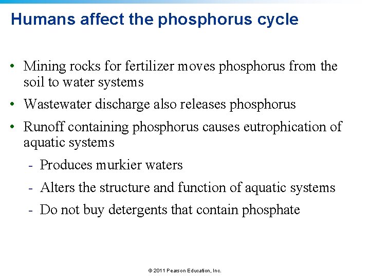 Humans affect the phosphorus cycle • Mining rocks for fertilizer moves phosphorus from the Humans affect the phosphorus cycle • Mining rocks for fertilizer moves phosphorus from the