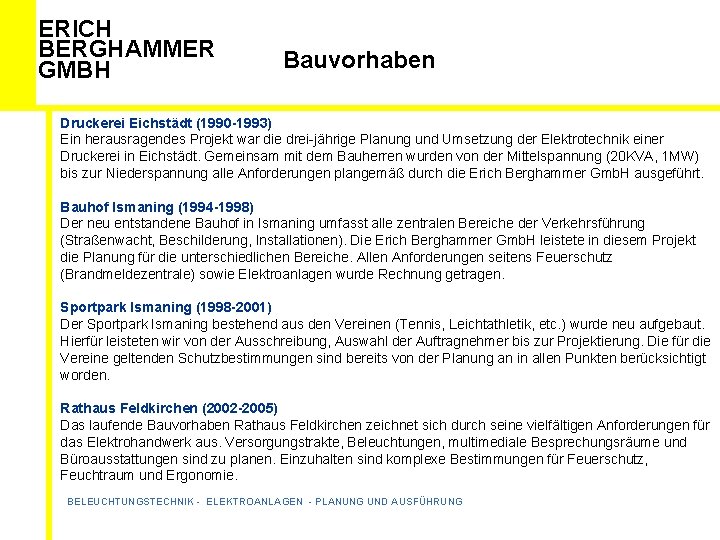 ERICH BERGHAMMER GMBH Bauvorhaben Druckerei Eichstädt (1990 -1993) Ein herausragendes Projekt war die drei-jährige