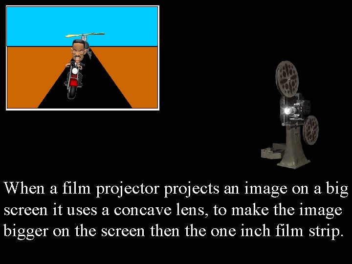 When a film projector projects an image on a big screen it uses a