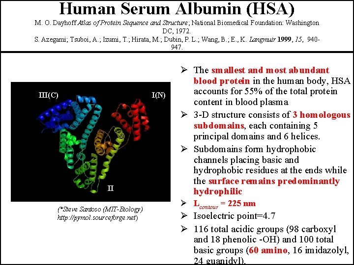 Human Serum Albumin (HSA) M. O. Dayhoff Atlas of Protein Sequence and Structure; National
