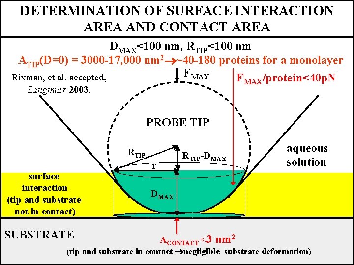 DETERMINATION OF SURFACE INTERACTION AREA AND CONTACT AREA DMAX<100 nm, RTIP<100 nm ATIP(D=0) =