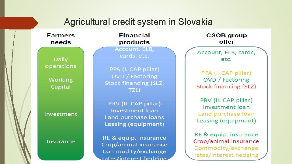 Agricultural credit system in Slovakia 