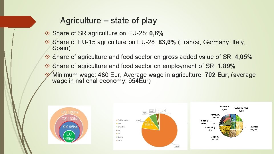 Agriculture – state of play Share of SR agriculture on EU-28: 0, 6% Share