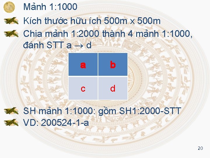 Mảnh 1: 1000 Kích thước hữu ích 500 m x 500 m Chia mảnh