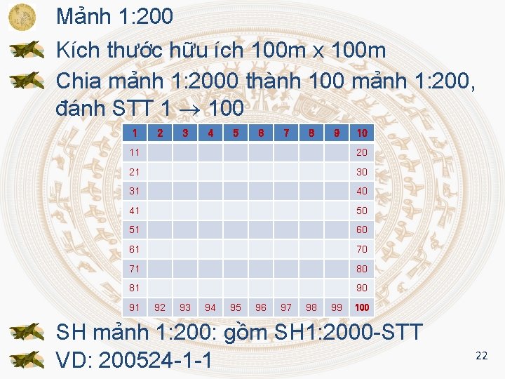 Mảnh 1: 200 Kích thước hữu ích 100 m x 100 m Chia mảnh