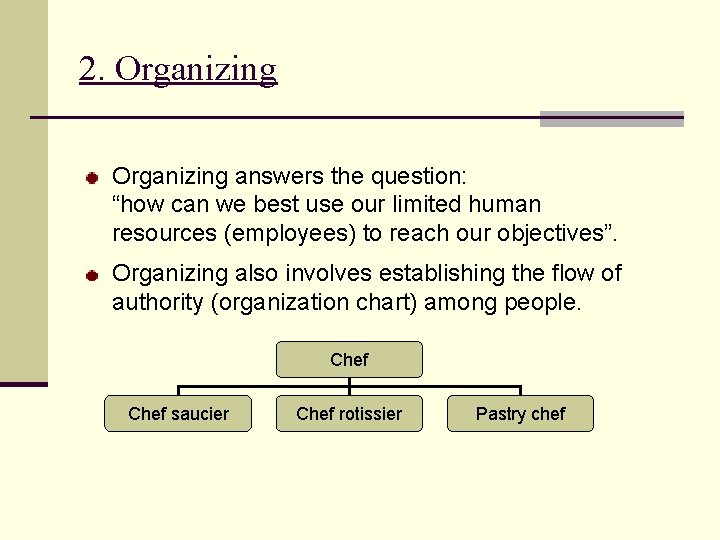 2. Organizing answers the question: “how can we best use our limited human resources