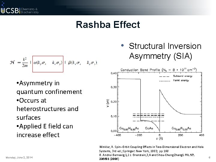 Rashba Effect • Structural Inversion Asymmetry (SIA) • Asymmetry in quantum confinement • Occurs