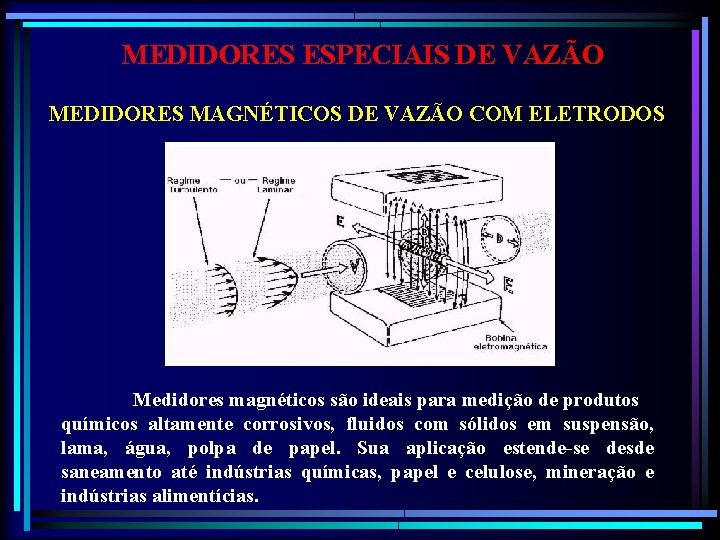 MEDIDORES ESPECIAIS DE VAZÃO MEDIDORES MAGNÉTICOS DE VAZÃO COM ELETRODOS Medidores magnéticos são ideais