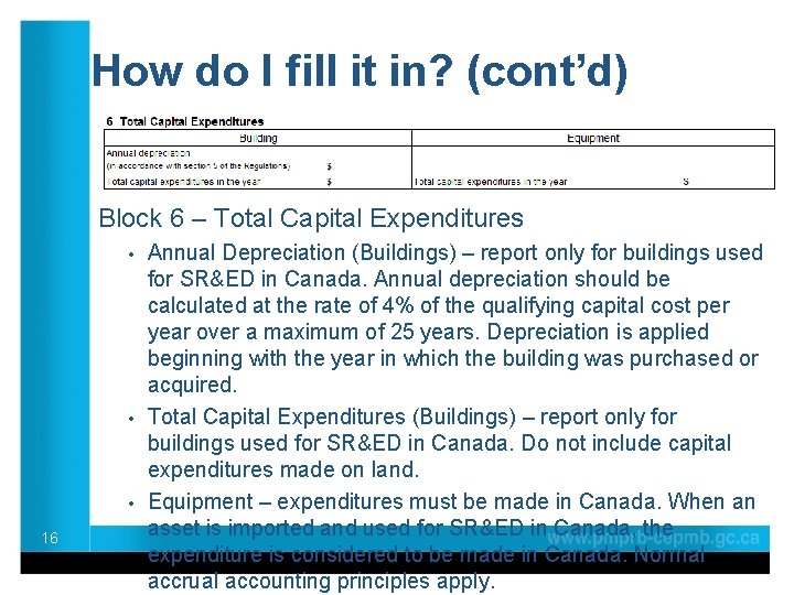 How do I fill it in? (cont’d) Block 6 – Total Capital Expenditures •