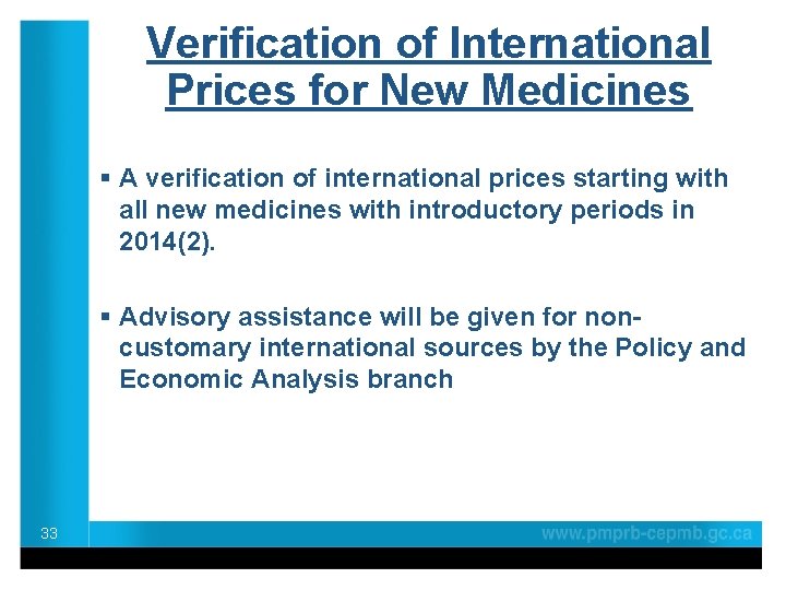 Verification of International Prices for New Medicines § A verification of international prices starting