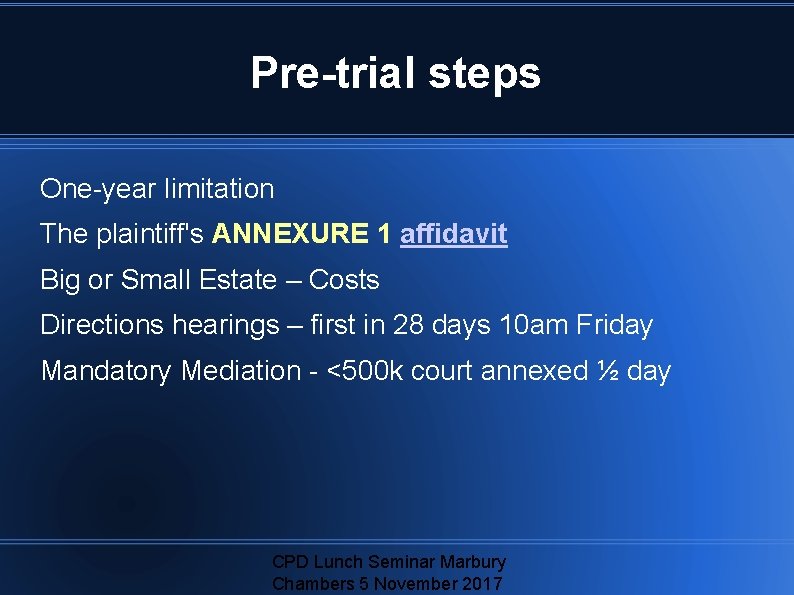 Pre-trial steps One-year limitation The plaintiff's ANNEXURE 1 affidavit Big or Small Estate –