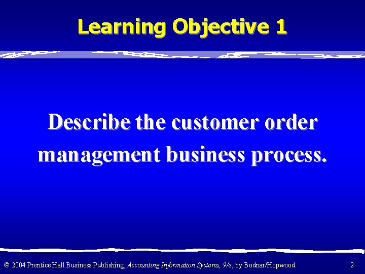 Learning Objective 1 Describe the customer order management business process. 2004 Prentice Hall Business