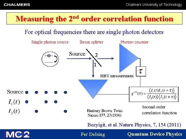 Chalmers University of Technology Measuring the 2 nd order correlation function For optical frequencies