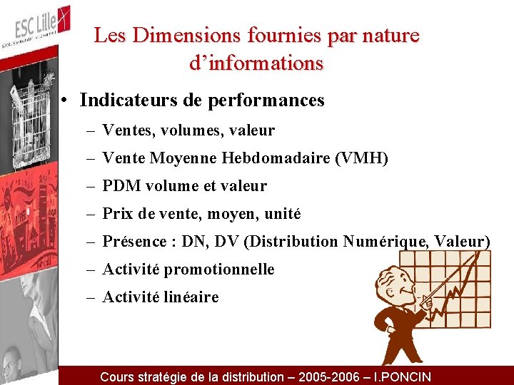 Les Dimensions fournies par nature d’informations • Indicateurs de performances – Ventes, volumes, valeur