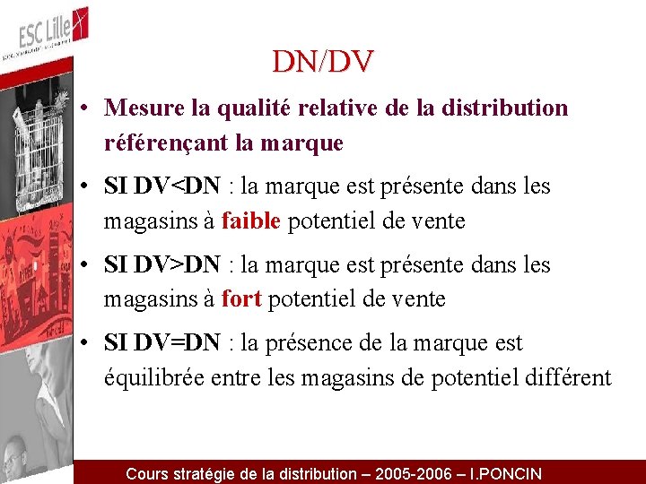 DN/DV • Mesure la qualité relative de la distribution référençant la marque • SI
